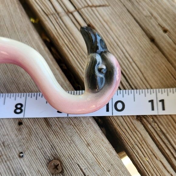 Vintage 1950's MCM Era Pink Flamingo Ceramic Figurine Green Palm Leaf Accents - Picture 13 of 15